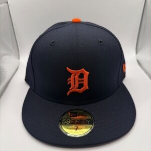 New Era 59Fifty Detroit Tigers Classic Navy/Orange Fitted Hat Size 7